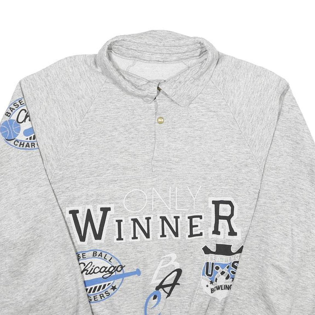 Mens Grey Pullover Sweatshirt L Collar Casual Print Design