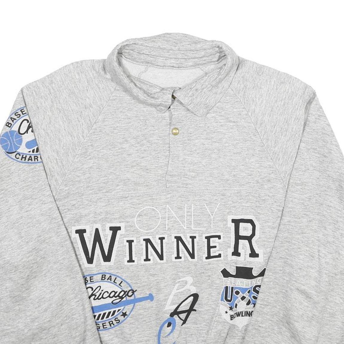 Mens Grey Pullover Sweatshirt L Collar Casual Print Design