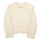 Womens Beige & Cream Checked Button Jacket L Polyester Blend Classic Tailored