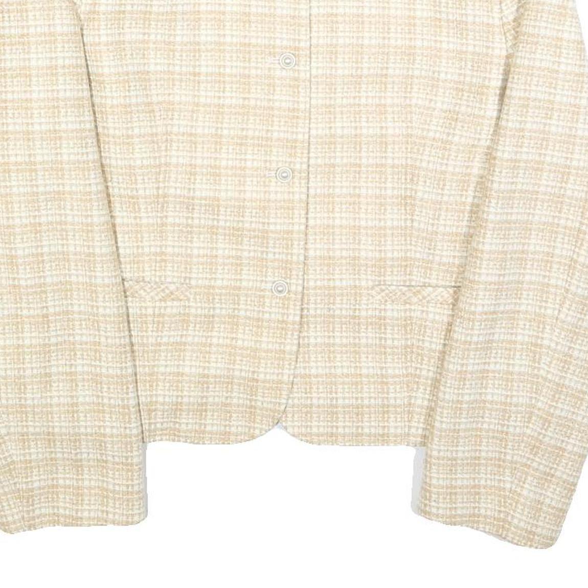 Womens Beige & Cream Checked Button Jacket L Polyester Blend Classic Tailored