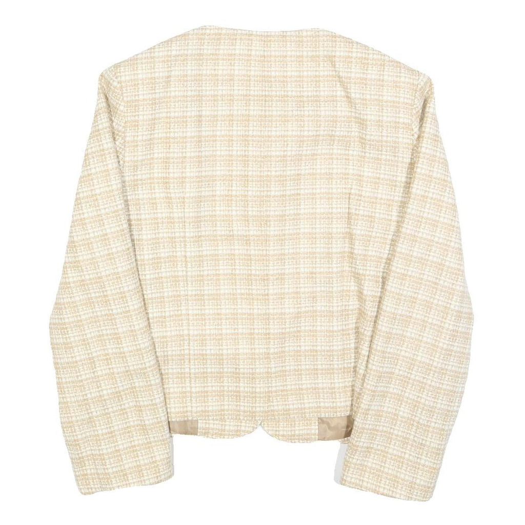 Womens Beige & Cream Checked Button Jacket L Polyester Blend Classic Tailored
