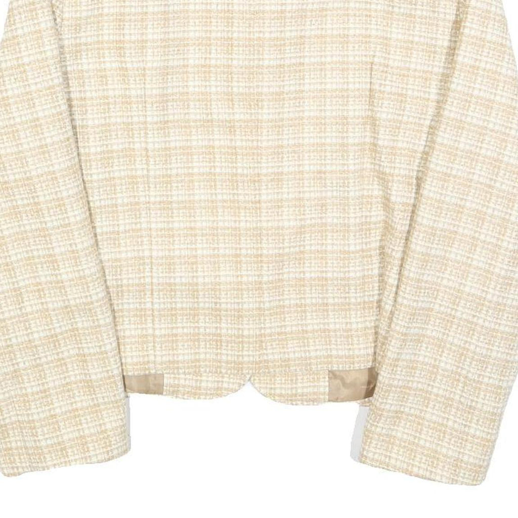 Womens Beige & Cream Checked Button Jacket L Polyester Blend Classic Tailored