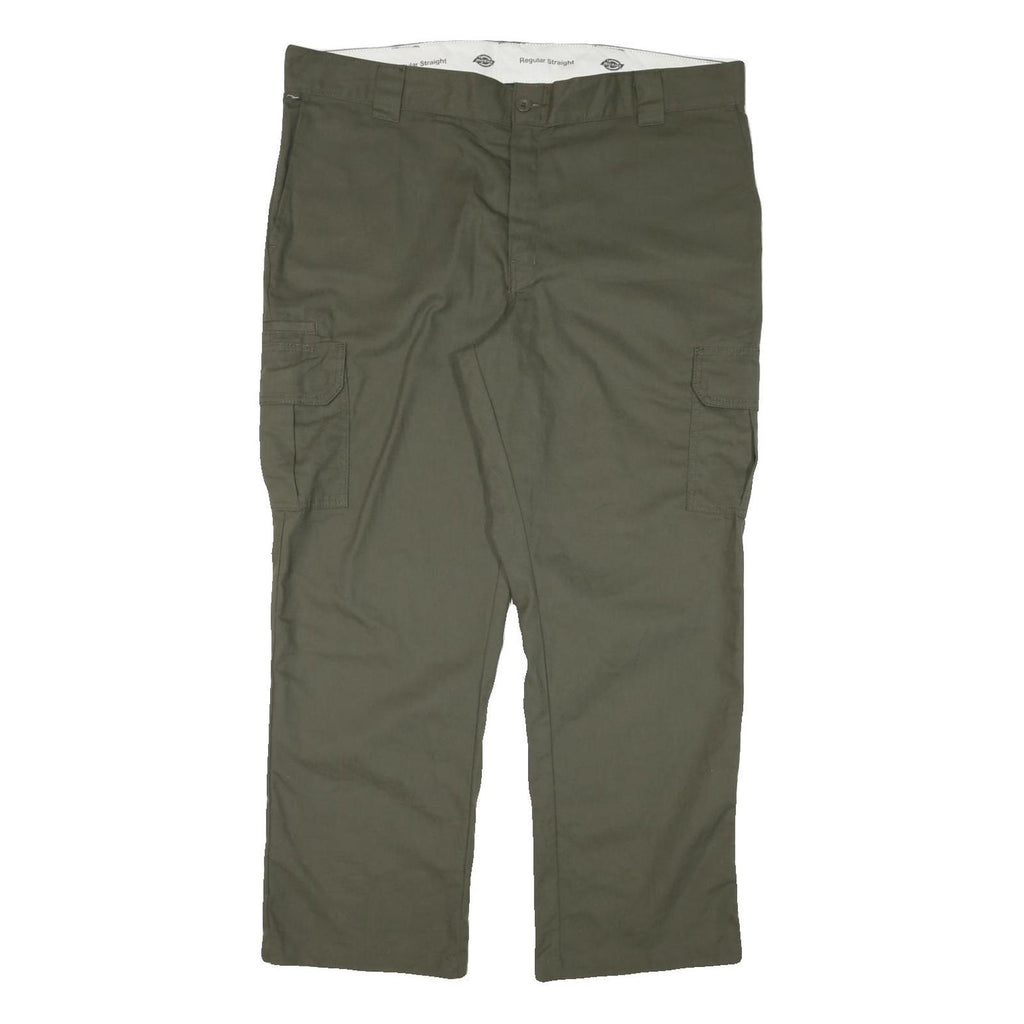 DICKIES Mens Cotton Blend Green Regular Straight Cargo Trousers W42 L30 Zip