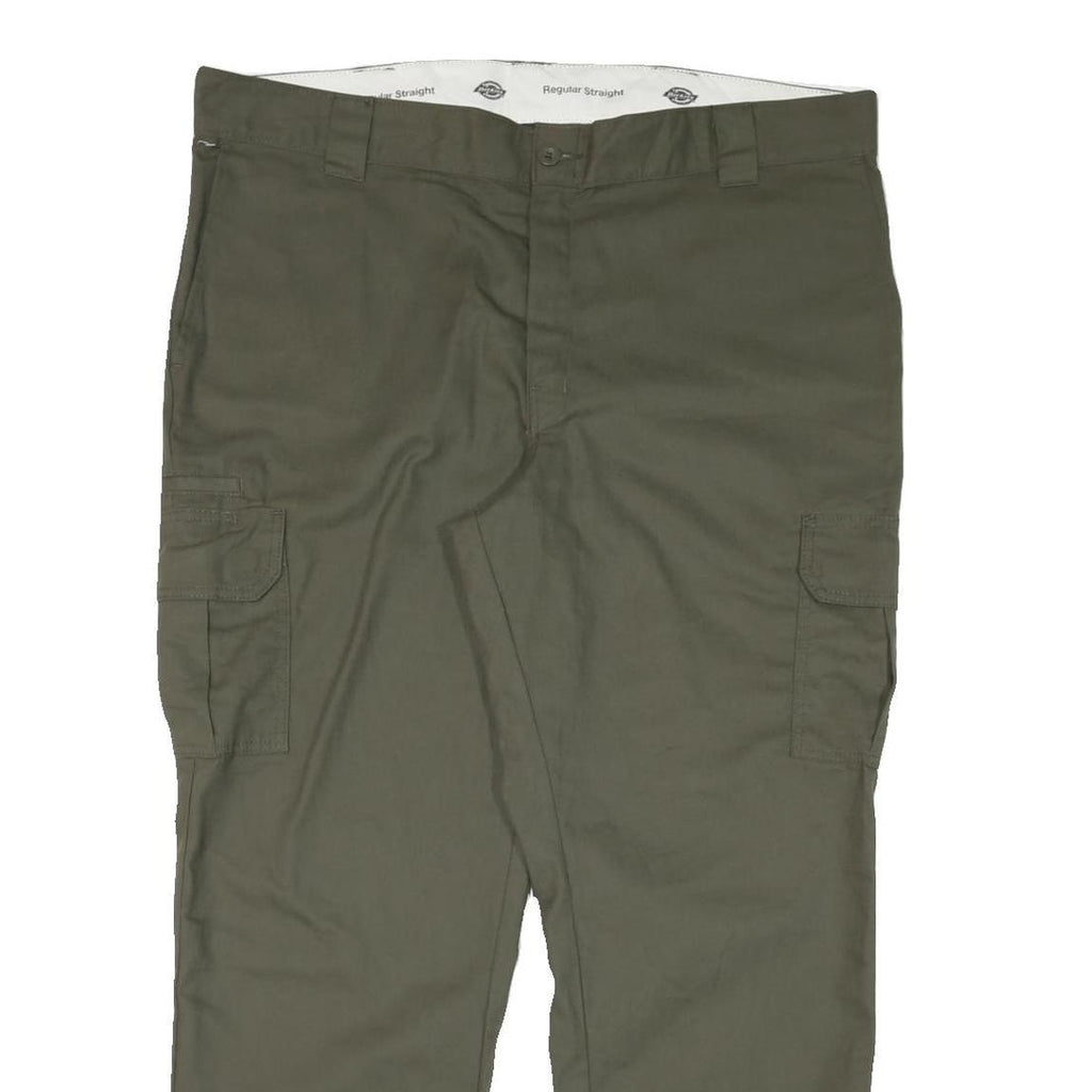 DICKIES Mens Cotton Blend Green Regular Straight Cargo Trousers W42 L30 Zip