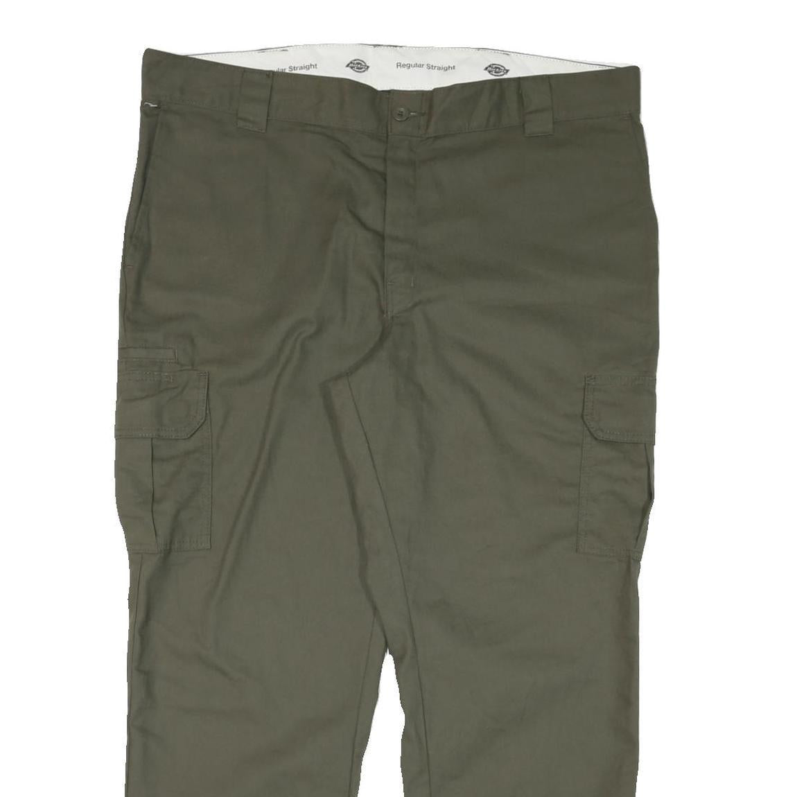 DICKIES Mens Cotton Blend Green Regular Straight Cargo Trousers W42 L30 Zip