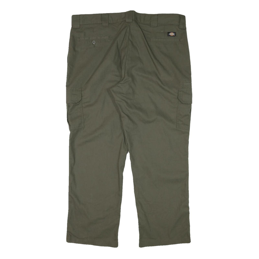 DICKIES Mens Cotton Blend Green Regular Straight Cargo Trousers W42 L30 Zip