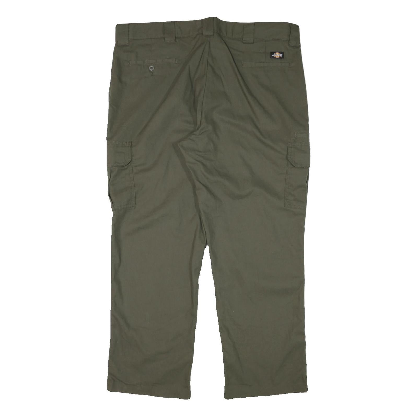 DICKIES Mens Cotton Blend Green Regular Straight Cargo Trousers W42 L30 Zip