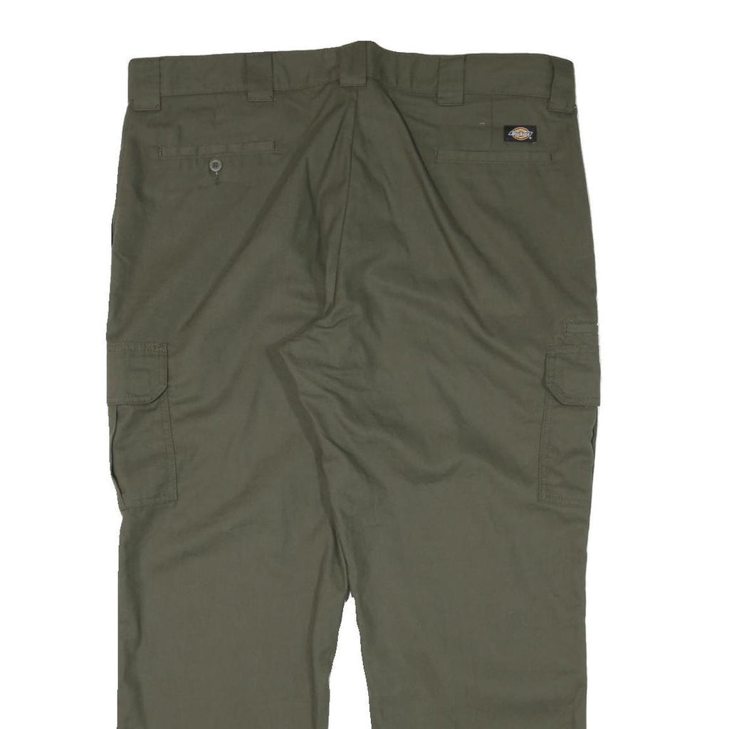 DICKIES Mens Cotton Blend Green Regular Straight Cargo Trousers W42 L30 Zip