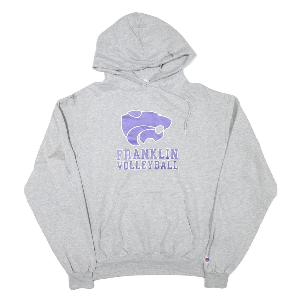 CHAMPION Mens Grey Franklin Volleyball Pullover Hoodie L Sports Logo Sweatshirt
