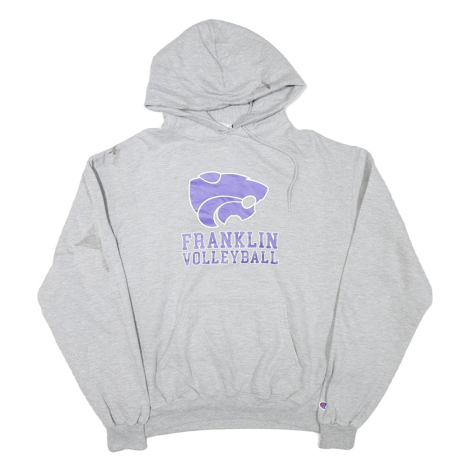 CHAMPION Mens Grey Franklin Volleyball Pullover Hoodie L Sports Logo Sweatshirt