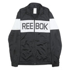 REEBOK Mens Black & White Track Jacket M Polyester Zip Plain Sports Casual