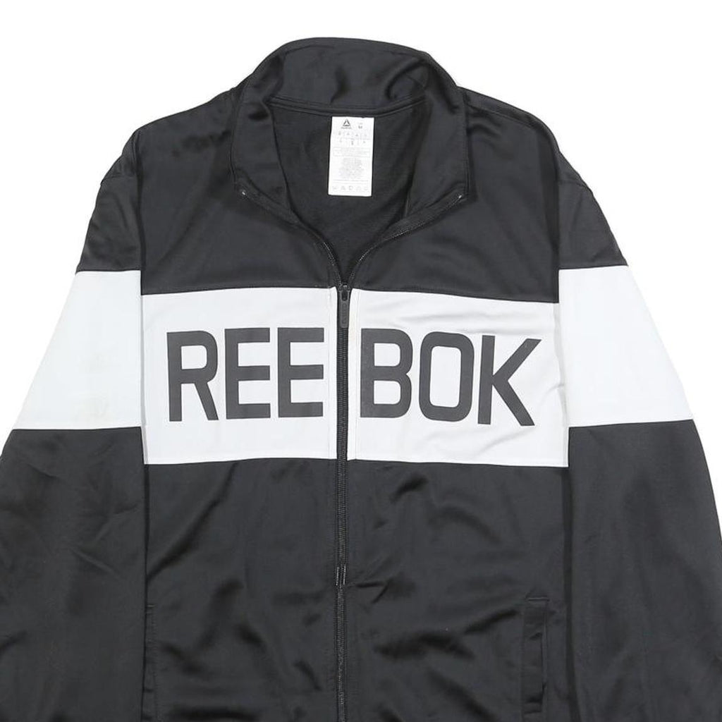 REEBOK Mens Black & White Track Jacket M Polyester Zip Plain Sports Casual