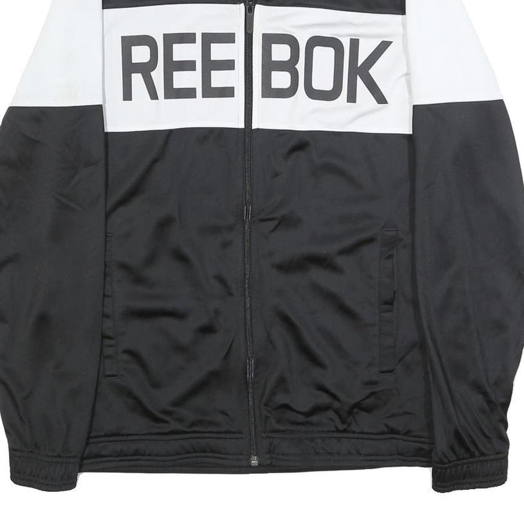 REEBOK Mens Black & White Track Jacket M Polyester Zip Plain Sports Casual