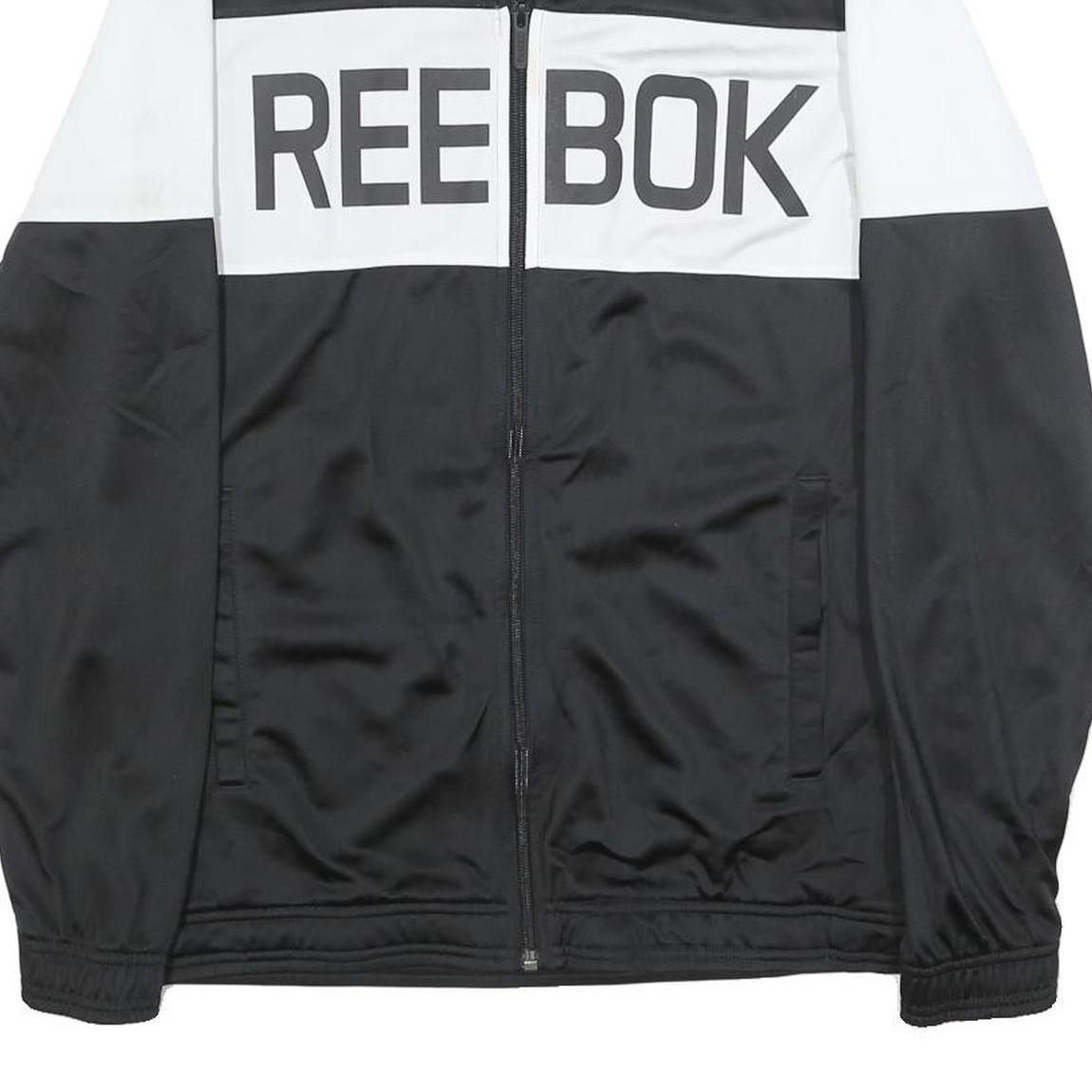 REEBOK Mens Black & White Track Jacket M Polyester Zip Plain Sports Casual
