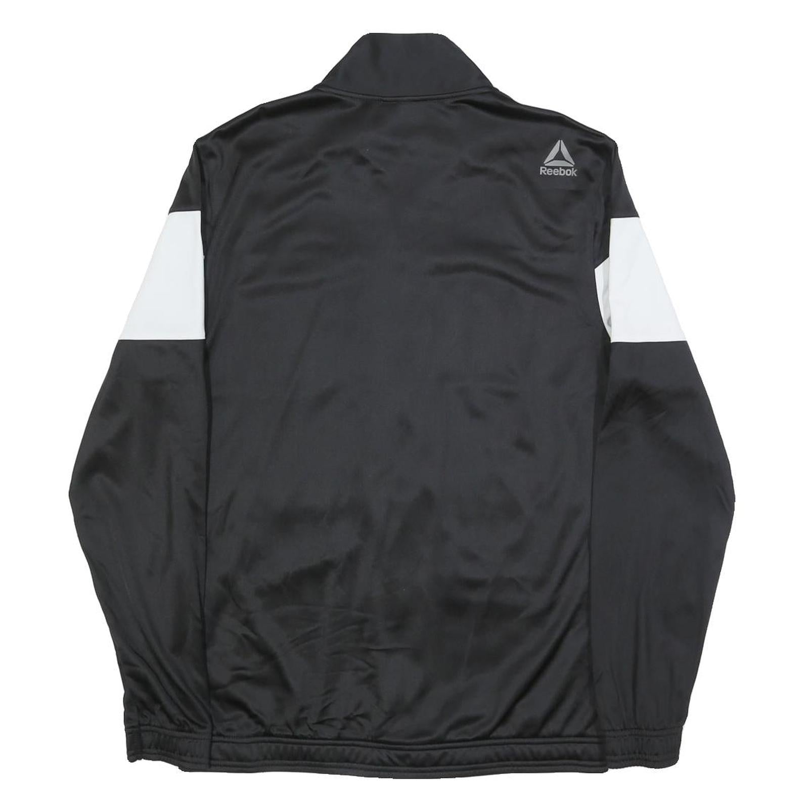 REEBOK Mens Black & White Track Jacket M Polyester Zip Plain Sports Casual