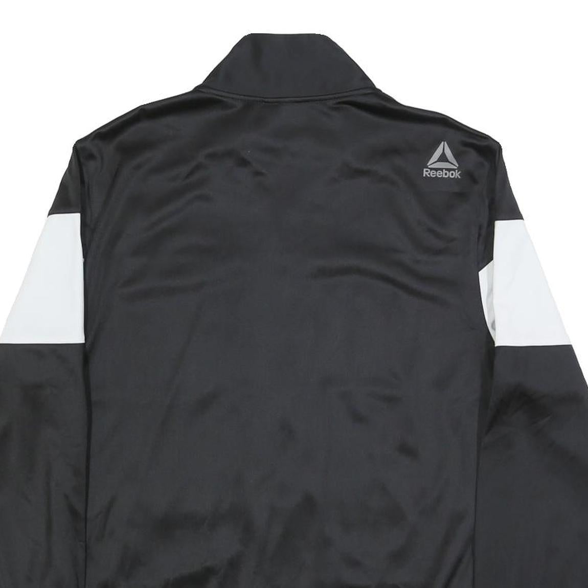 REEBOK Mens Black & White Track Jacket M Polyester Zip Plain Sports Casual