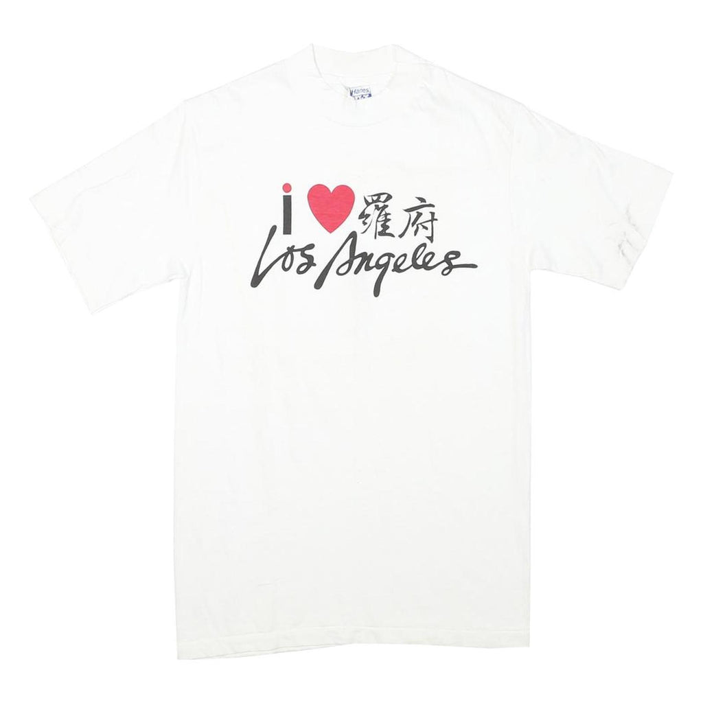 HANES Mens White I Love Los Angeles Graphic T-Shirt S Short Sleeve Crew Neck