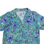 NOTATIONS Womens Green & Purple Floral Short Sleeve Shirt L Lightweight Cotton