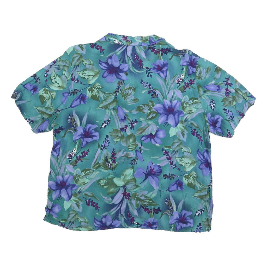 NOTATIONS Womens Green & Purple Floral Short Sleeve Shirt L Lightweight Cotton