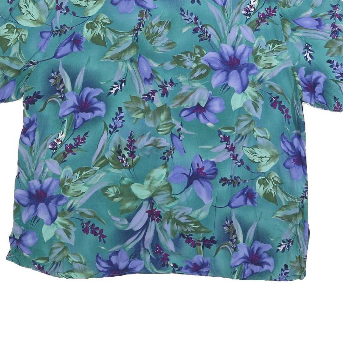 NOTATIONS Womens Green & Purple Floral Short Sleeve Shirt L Lightweight Cotton