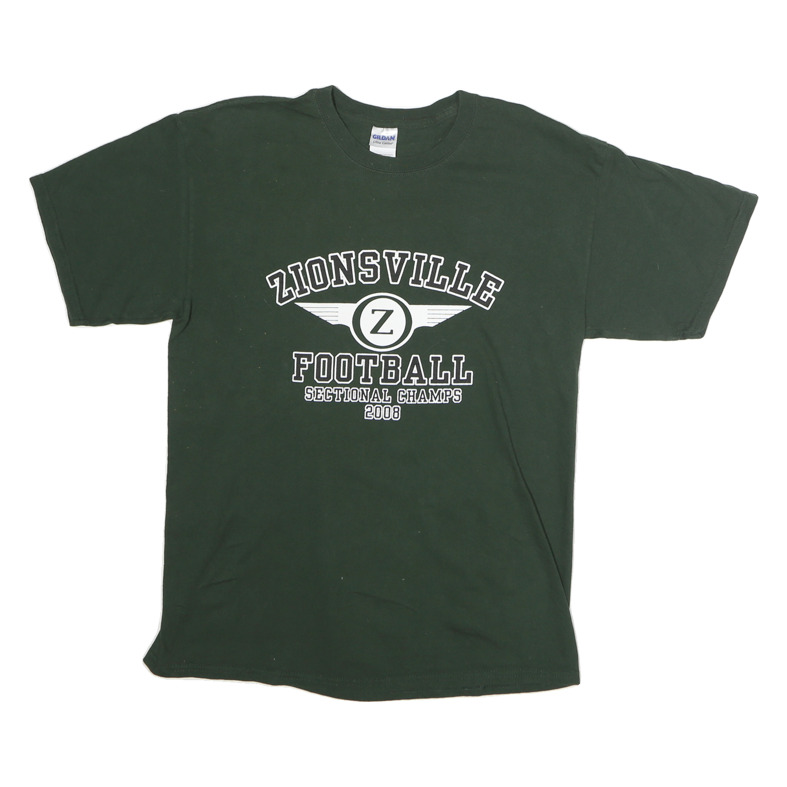 GILDAN Mens Green Zionsville Football Sectional Champs 2008 Graphic T-Shirt L
