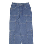 Womens Relaxed Blue Denim Jeans Patchwork Cotton Blend W28 L34 Zip Closure