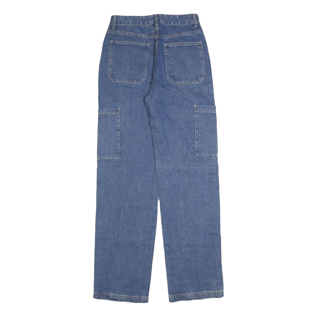 Womens Relaxed Blue Denim Jeans Patchwork Cotton Blend W28 L34 Zip Closure