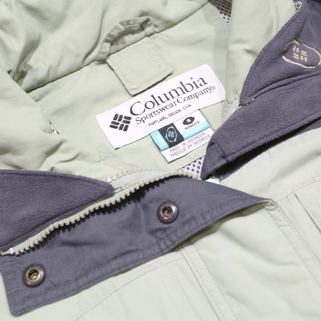 COLUMBIA Womens Grey & Light Green Outdoor Jacket S Nylon Zip Hooded Plain