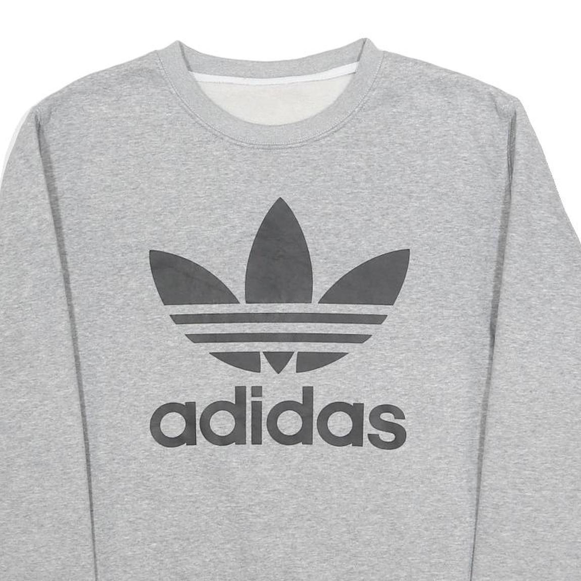 ADIDAS Mens Grey Cotton Blend Crew Neck Sweatshirt L Logo L