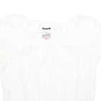 SUPERDRY Womens White Bardot Top Short Sleeve Button Neck Plain L Cotton Blend