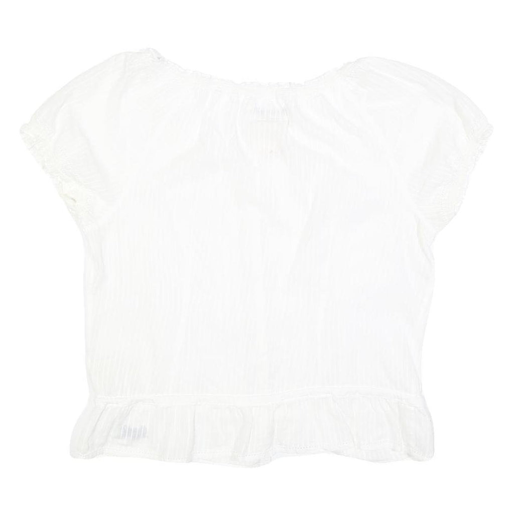 SUPERDRY Womens White Bardot Top Short Sleeve Button Neck Plain L Cotton Blend