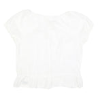 SUPERDRY Womens White Bardot Top Short Sleeve Button Neck Plain L Cotton Blend