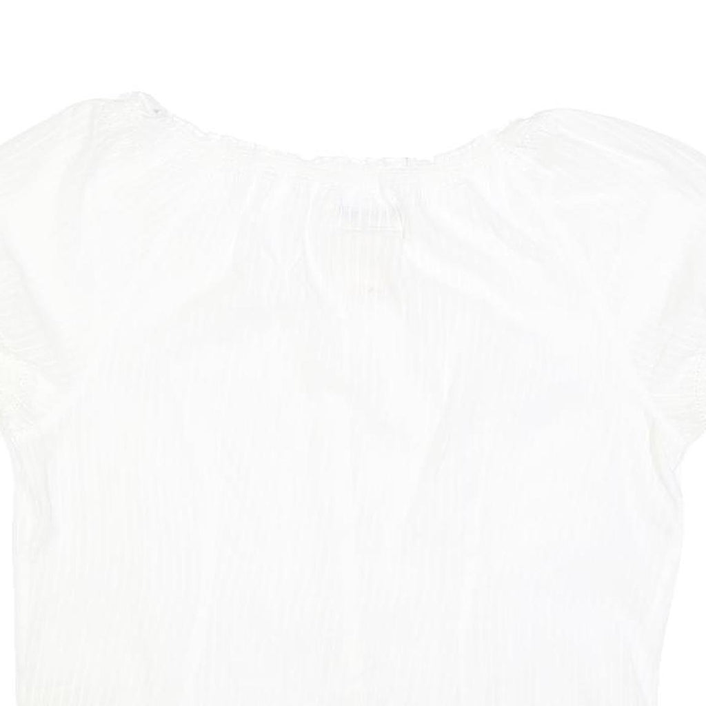 SUPERDRY Womens White Bardot Top Short Sleeve Button Neck Plain L Cotton Blend