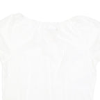 SUPERDRY Womens White Bardot Top Short Sleeve Button Neck Plain L Cotton Blend