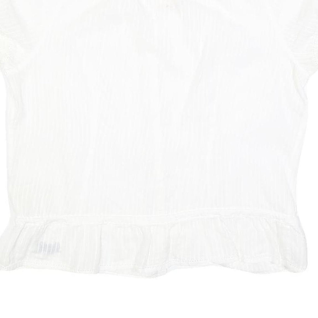 SUPERDRY Womens White Bardot Top Short Sleeve Button Neck Plain L Cotton Blend