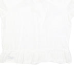 SUPERDRY Womens White Bardot Top Short Sleeve Button Neck Plain L Cotton Blend