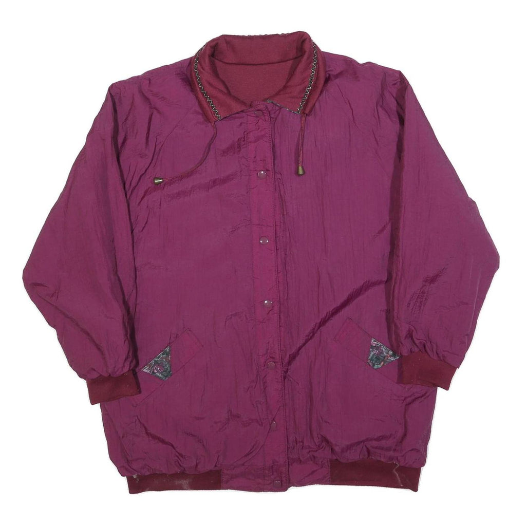 Womens Purple & Burgundy Reversible Plain Button Polyester Blend Jacket L
