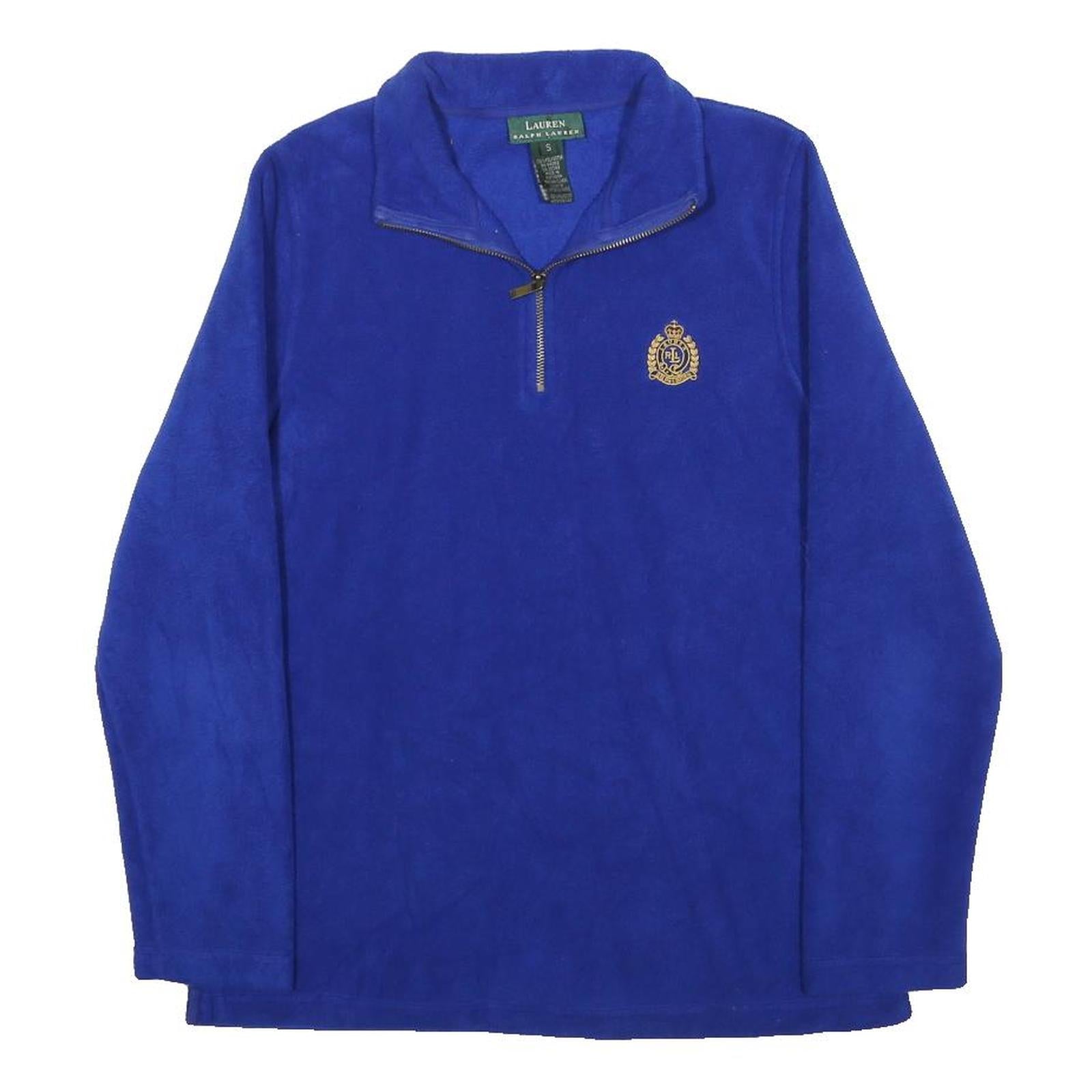 LAUREN RALPH LAUREN Womens Blue Plain Pullover Half Zip Jumper S Polyester Soft
