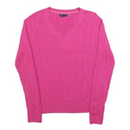 TOMMY HILFIGER Womens Pink Fashion Jumper Patterned V-Neck Basic Knit L Cotton