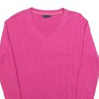 TOMMY HILFIGER Womens Pink Fashion Jumper Patterned V-Neck Basic Knit L Cotton