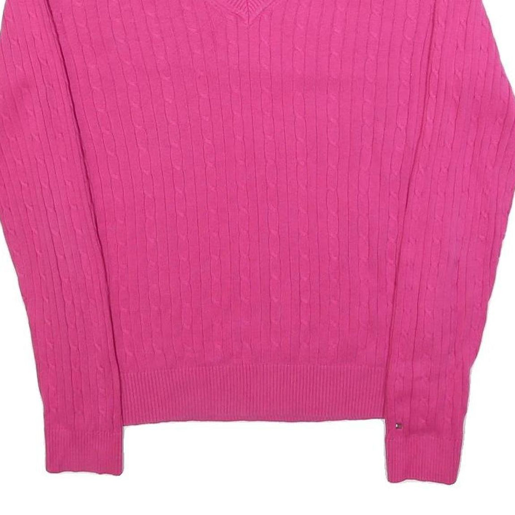 TOMMY HILFIGER Womens Pink Fashion Jumper Patterned V-Neck Basic Knit L Cotton