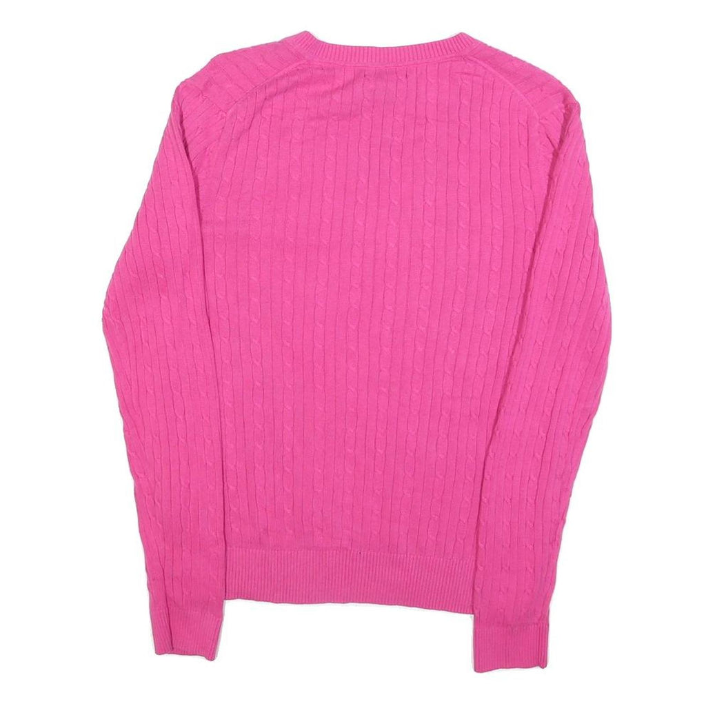 TOMMY HILFIGER Womens Pink Fashion Jumper Patterned V-Neck Basic Knit L Cotton
