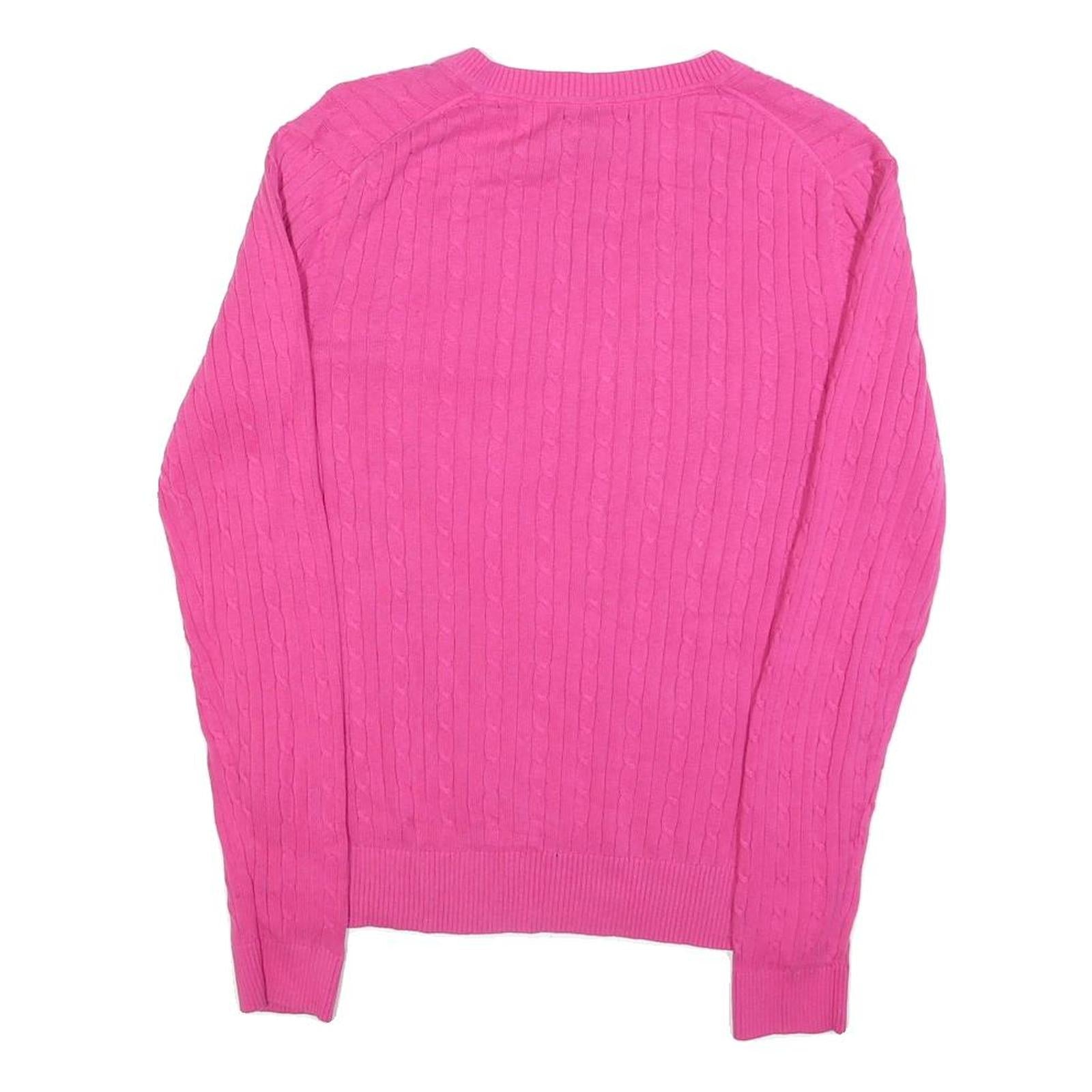 TOMMY HILFIGER Womens Pink Fashion Jumper Patterned V-Neck Basic Knit L Cotton