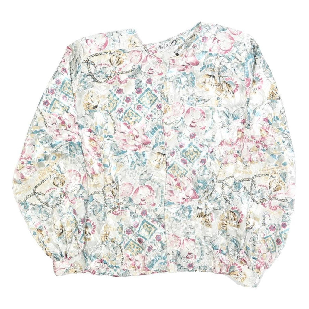 FB PETIE Womens Cream Floral Print Blouse Long Sleeve Round Neck S Light Top