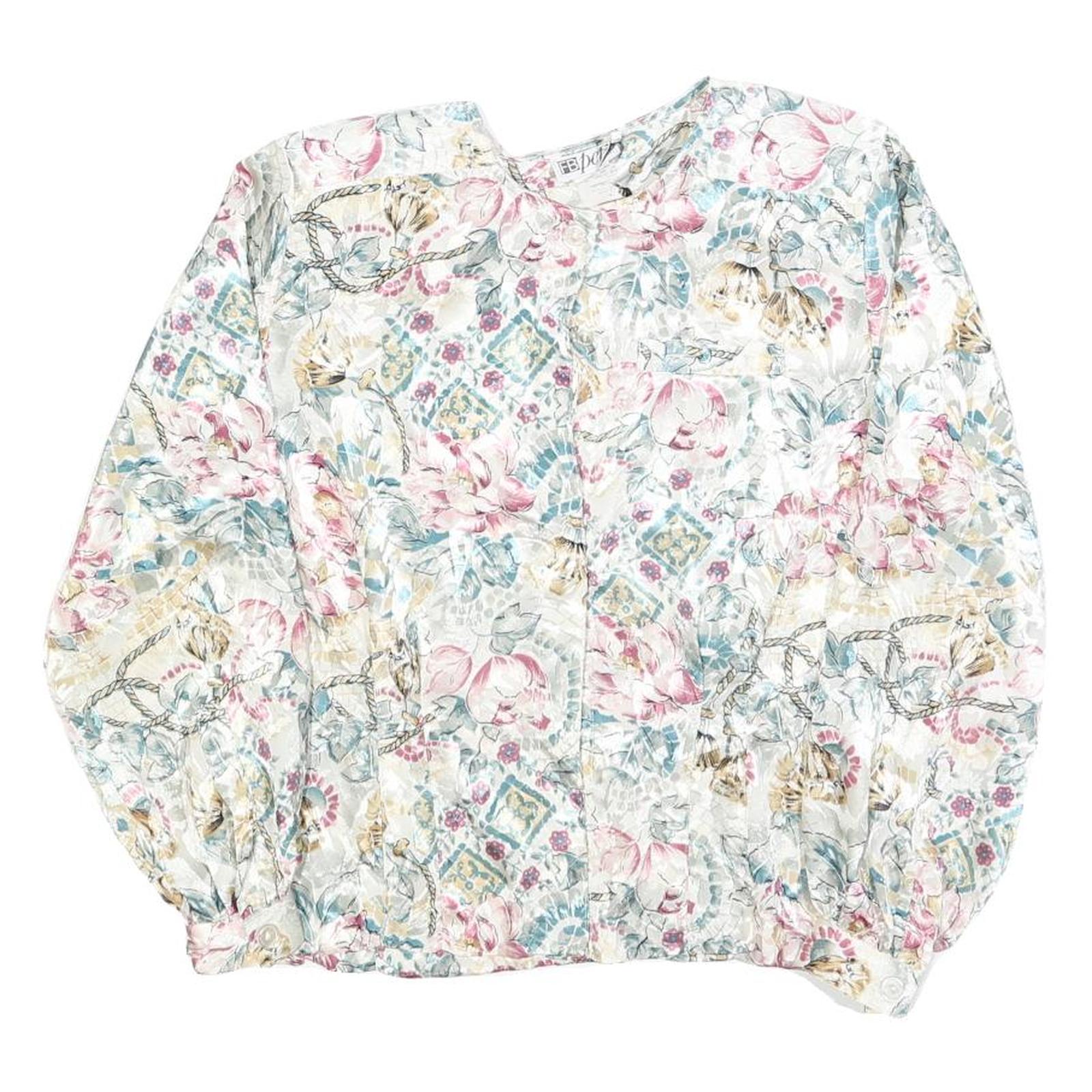 FB PETIE Womens Cream Floral Print Blouse Long Sleeve Round Neck S Light Top