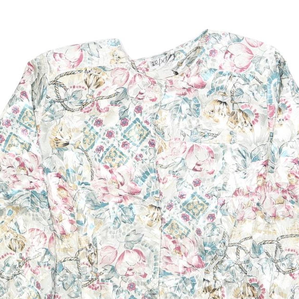 FB PETIE Womens Cream Floral Print Blouse Long Sleeve Round Neck S Light Top