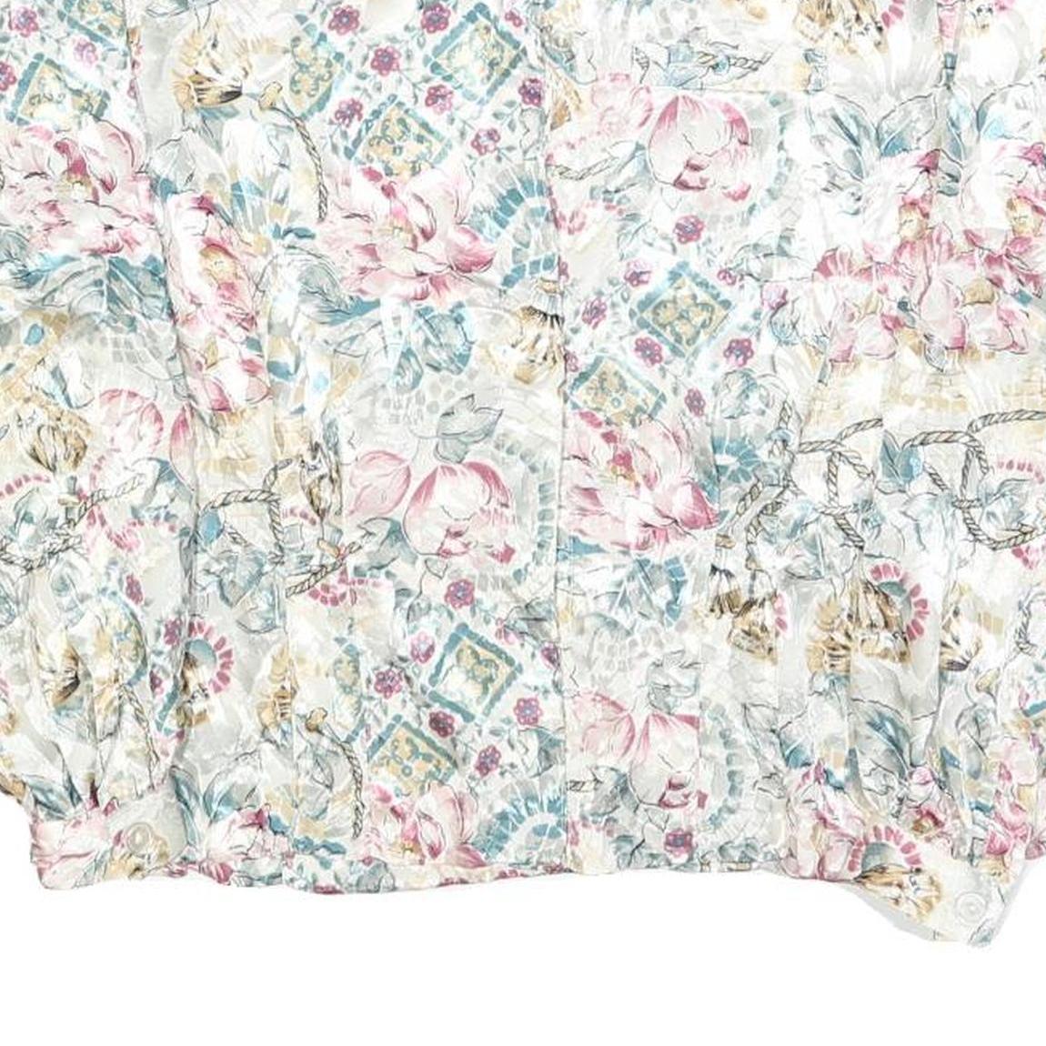 FB PETIE Womens Cream Floral Print Blouse Long Sleeve Round Neck S Light Top