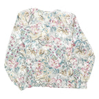 FB PETIE Womens Cream Floral Print Blouse Long Sleeve Round Neck S Light Top