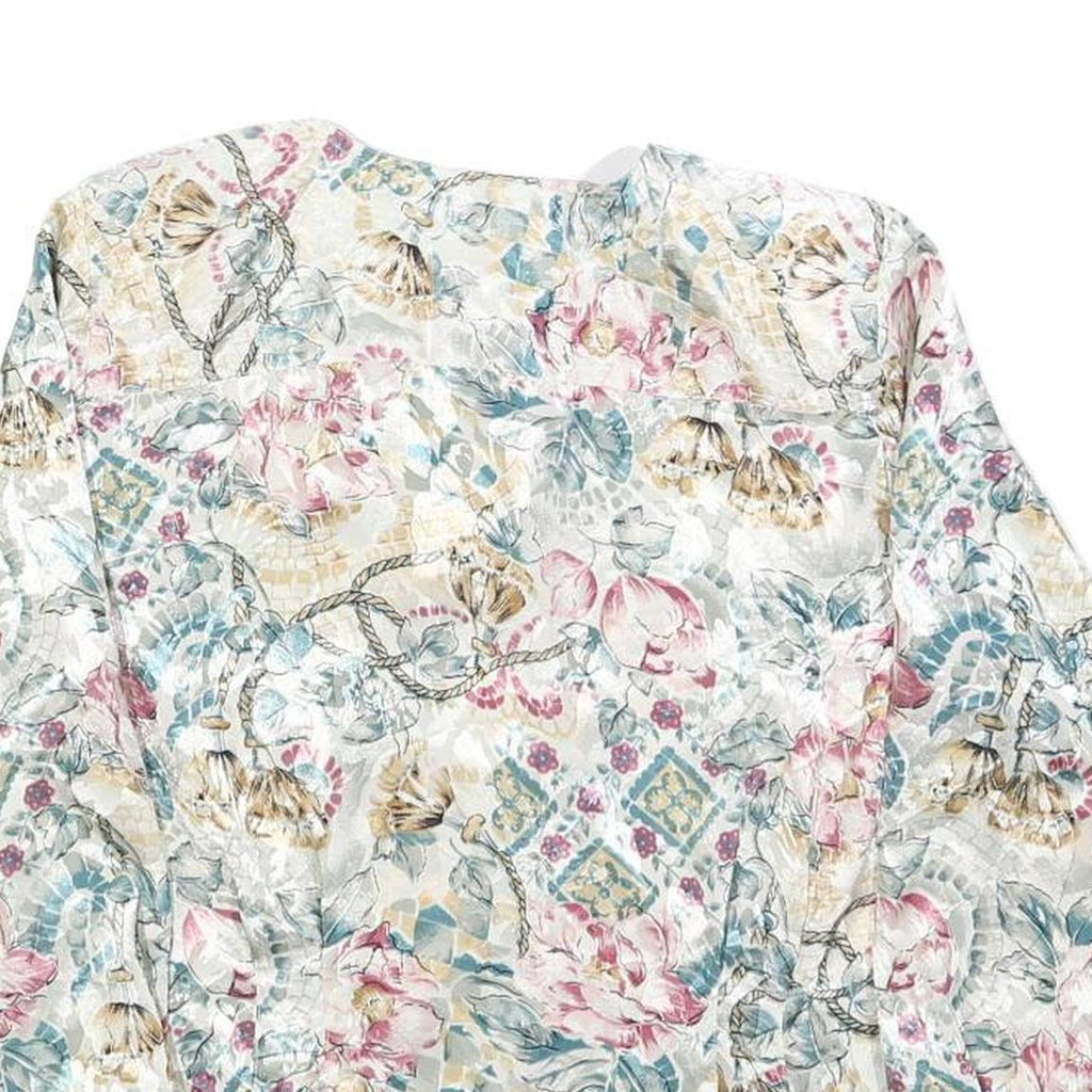 FB PETIE Womens Cream Floral Print Blouse Long Sleeve Round Neck S Light Top