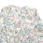 FB PETIE Womens Cream Floral Print Blouse Long Sleeve Round Neck S Light Top